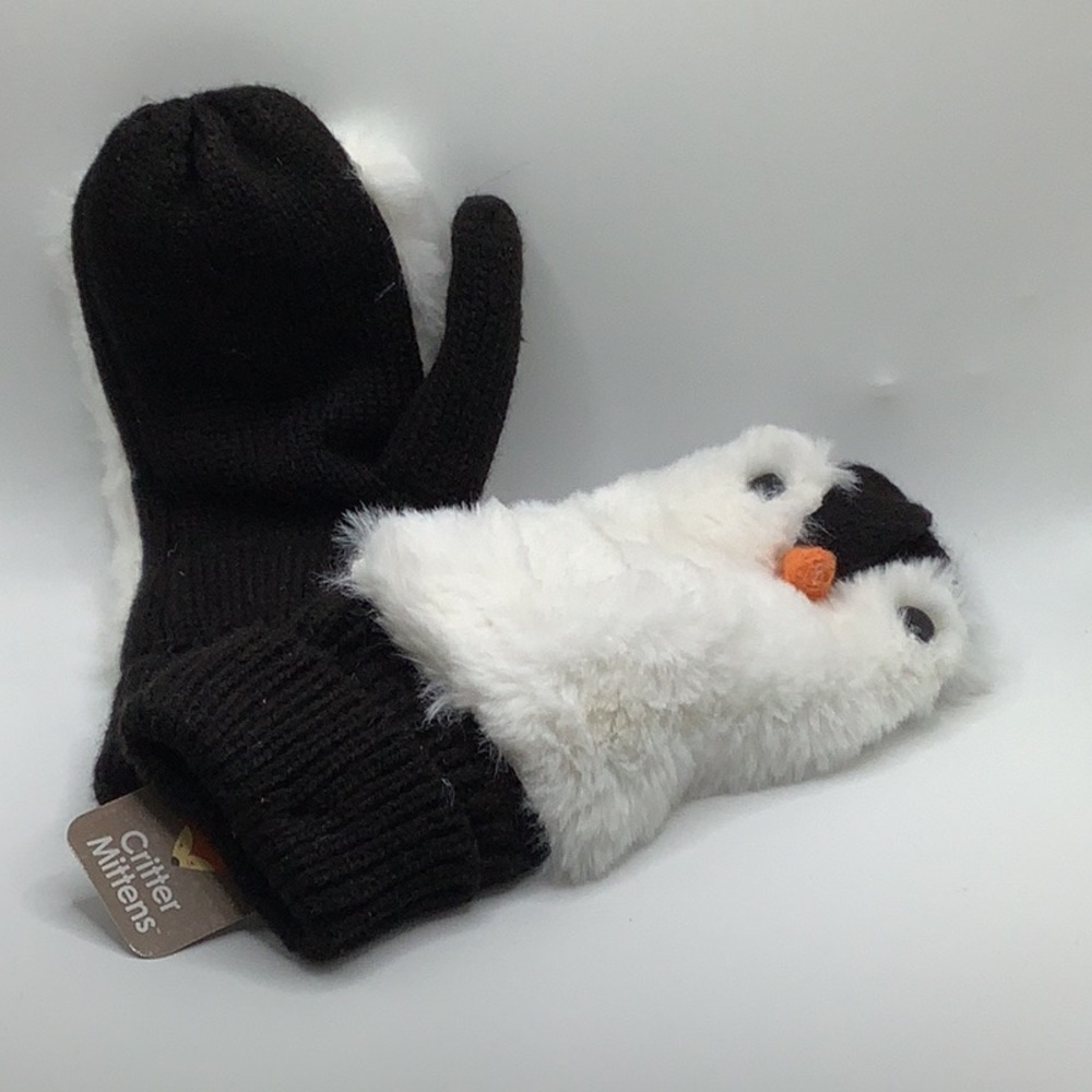 Penguin adult winter warm fuzzy mittens new
